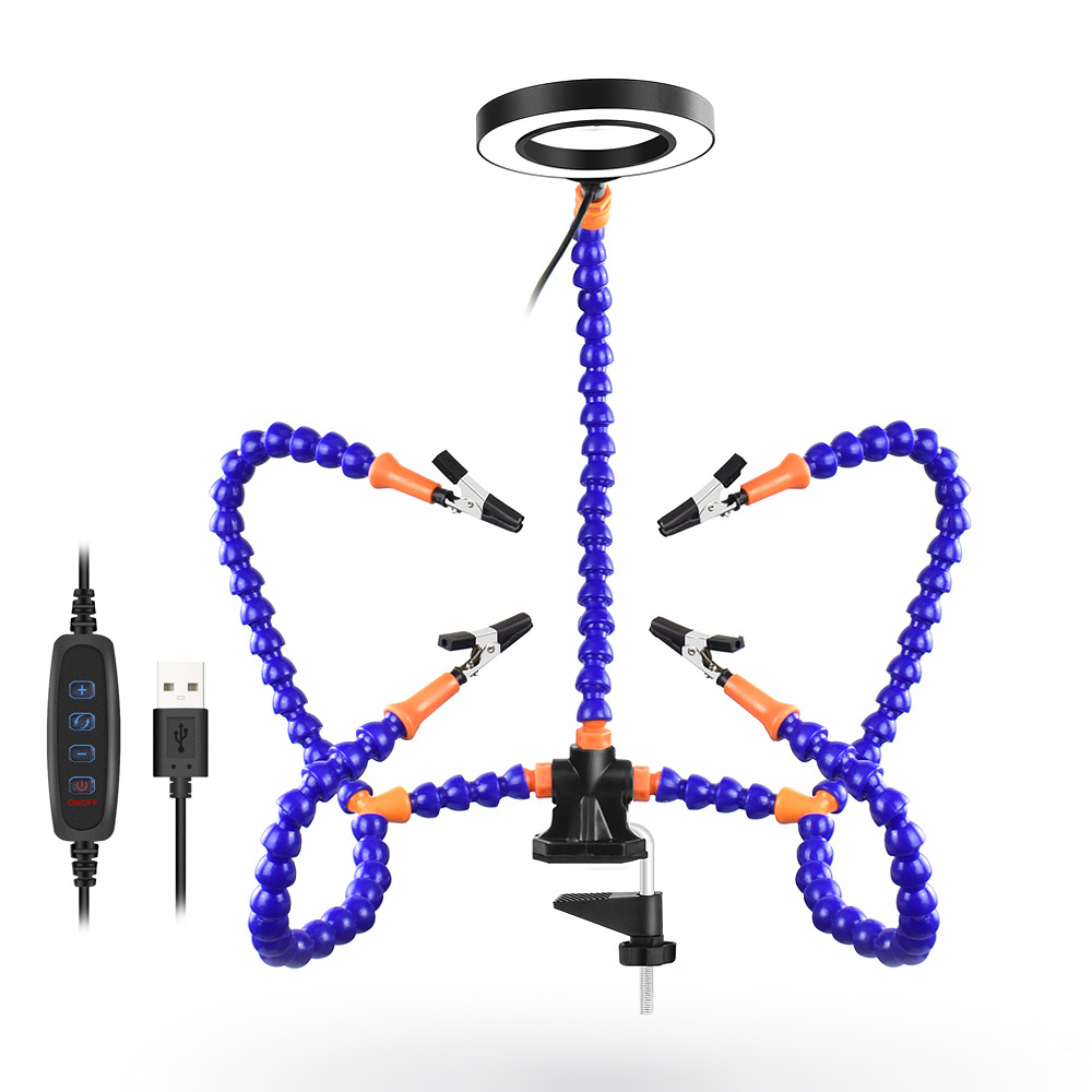 3 veces la interfaz USB lámpara de la lupa clip de escritorio PCB soporte de soldadura brazo auxiliar soldadura herramienta de tercera mano