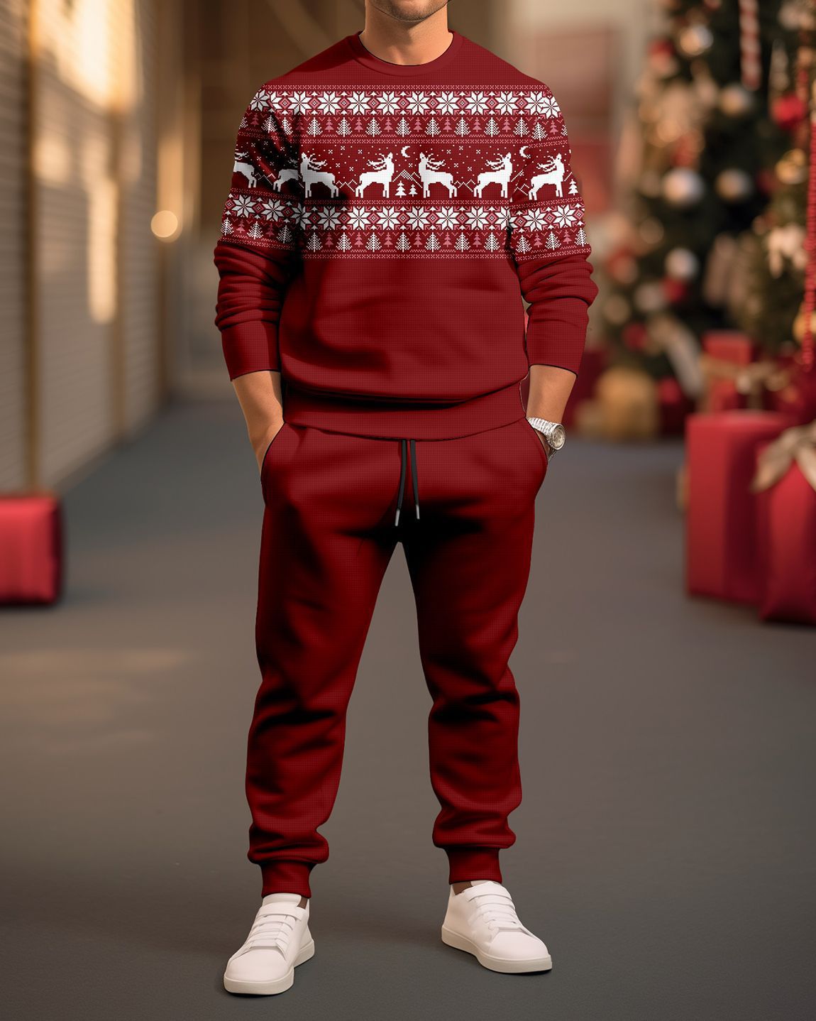 Comercio exterior transfronterizo Europa y América 3D impresión digital retro cuello redondo suéter pantalones traje ME1-ML1