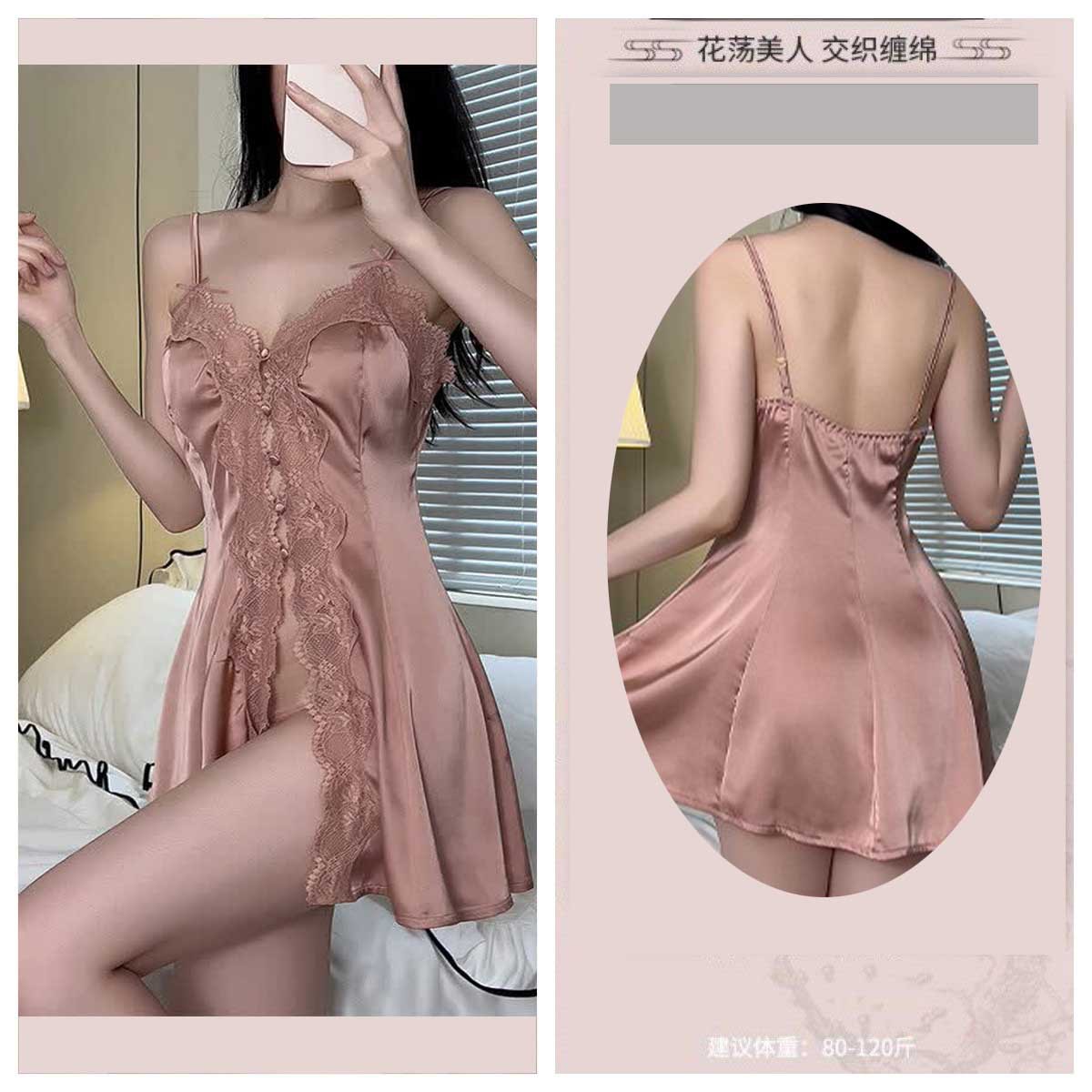 Sexy Elegant Suspender Butterfly Nightgown Pure Desire Slimming Look Lace Ice Silk Dress Pajamas Women's Sexy Intimates Set