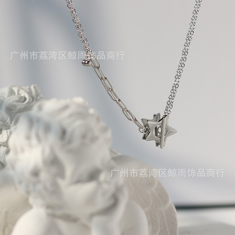 Xl079 Five-pointed Star Ot Buckle Chain South Korea Dongdaemun Small Ball Silver Necklace Clavicle Chain Titanium Steel No Fading display picture 9