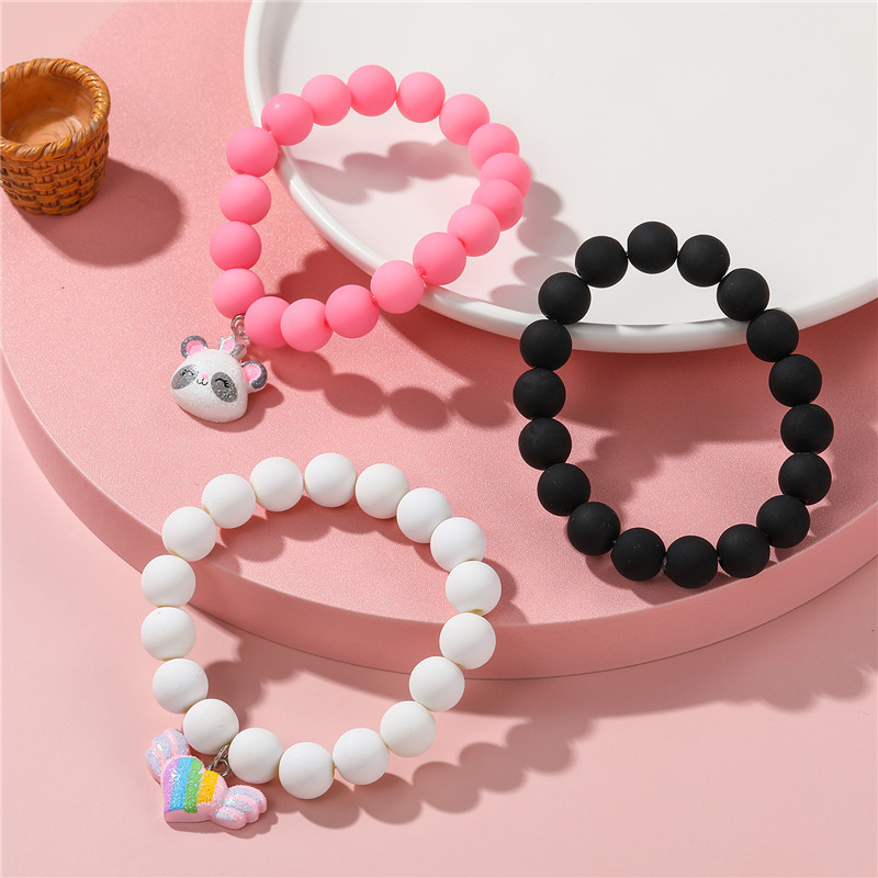 Cute Heart Shape Arylic Beaded Kidu0027S Bracelets 3 Piece Set