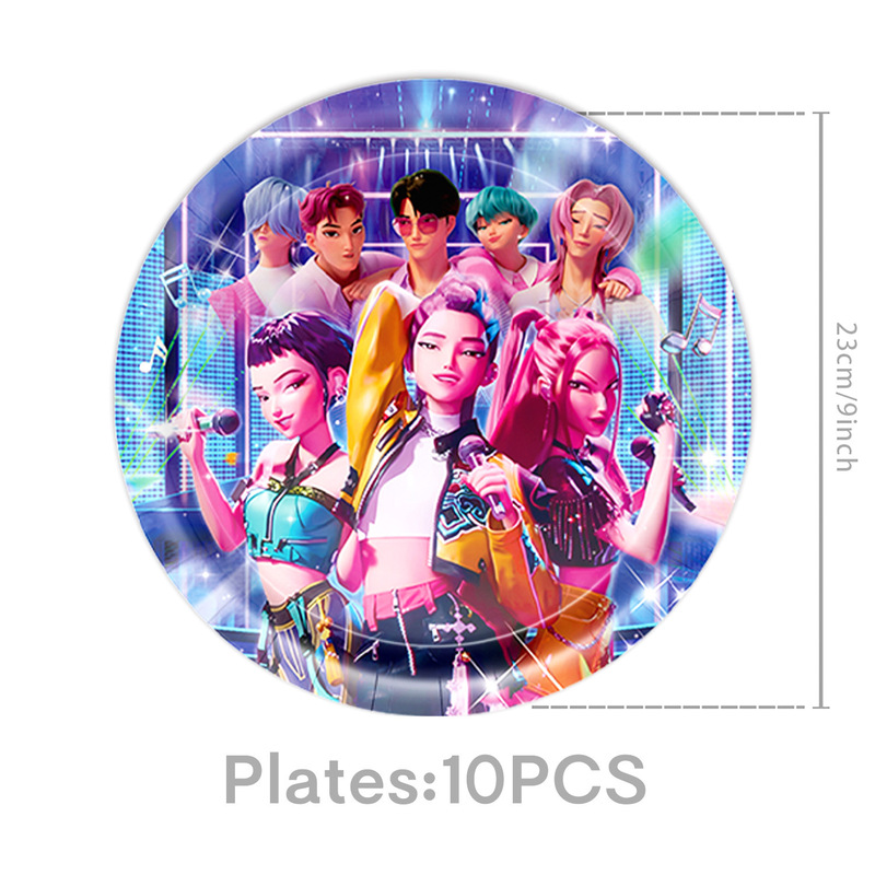 K-POP蓝色猎魔女团主题餐具纸盘纸杯桌布拉旗生日派对布置用品|undefined