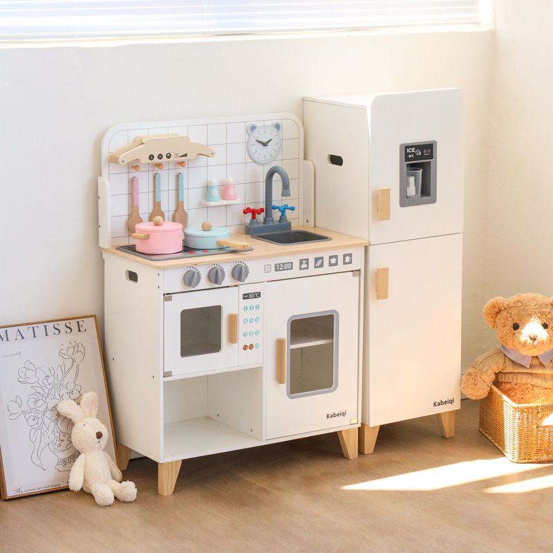 Cross-Border Children's House baking simulation meal kitchen refrigerator washing machine set Nordic girls wooden cooking toys