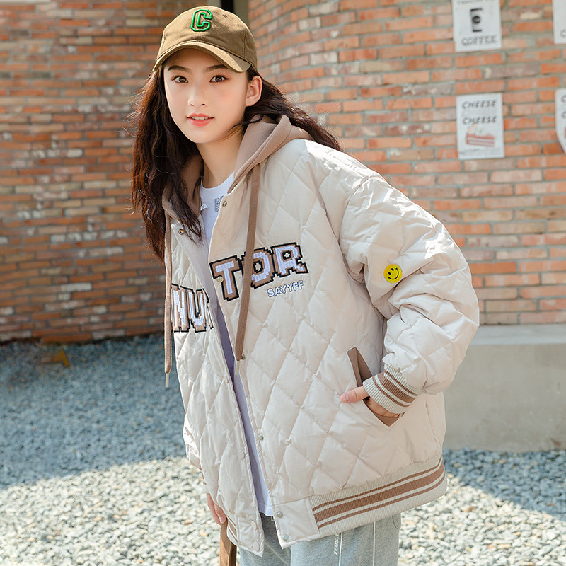 1058 Girls' Short down Jacket Youth College Style Junior High School and High School Students Winter Clothes Big Children's Cotton Clothes Trendy