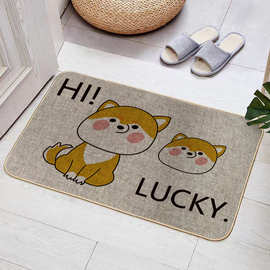 61-90浴室地垫简约卡通家用亚麻防滑吸水玄关门口脚垫橡胶入户垫