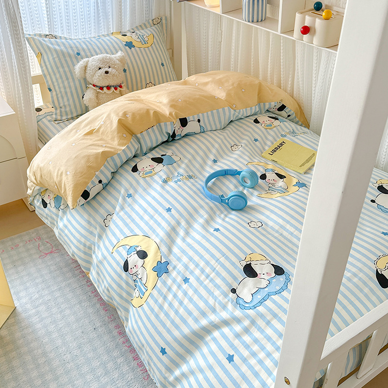 Ropa de cama de tres piezas para dormitorio de estudiantes de algodón puro 100 funda de edredón de sábana individual para dormir desnuda