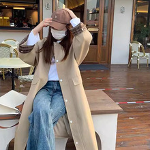 2024春季新款复古拼接设计感卡其色大衣外套女气质宽松中长款风衣