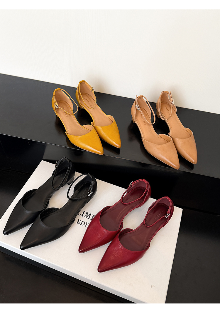 Sandal nữ mũi nhọn quai ngang gót vuông 3,5 cm phong cách Hàn Quốc — đen chi tiết 32
