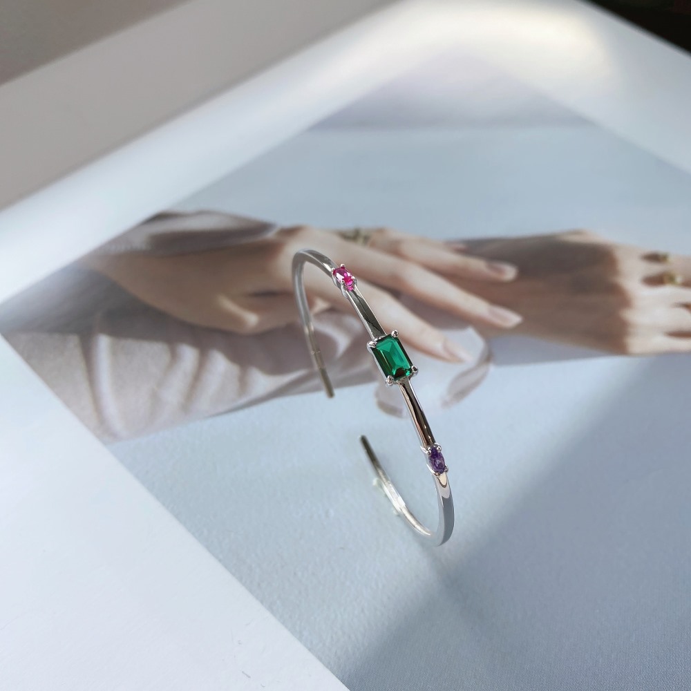 Fashion Geometric Sterling Silver Inlay Zircon Bangle 1 Piece