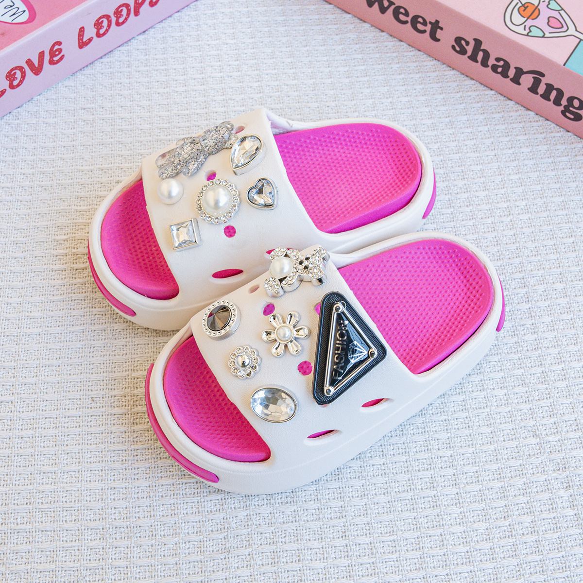 Cartoon Triangle Bear Girl Children's EVA Sandals and Slippers Cute Double Pair Soft Bottom Indoor and Outdoor Bathing Slippers