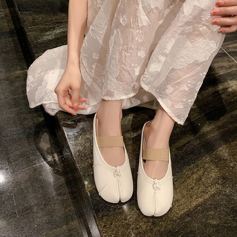 Madre de uva Sra. Yingli ~ Versión de piel de oveja boca baja zapatos de manitas de cerdo con un pie de punta dividida zapatos planos de ballet