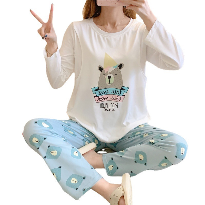 Oso de manga larga de maternidad pijamas de las mujeres de primavera y otoño de confinamiento ropa posparto enfermería de maternidad ropa de hogar traje de verano
