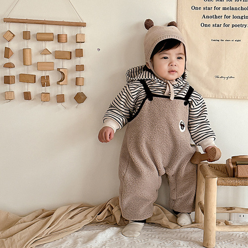 Baby jumpsuit, baby suit, winter clothing, fleece hooded sweatshirt, thick furry overalls, versatile warm trousers