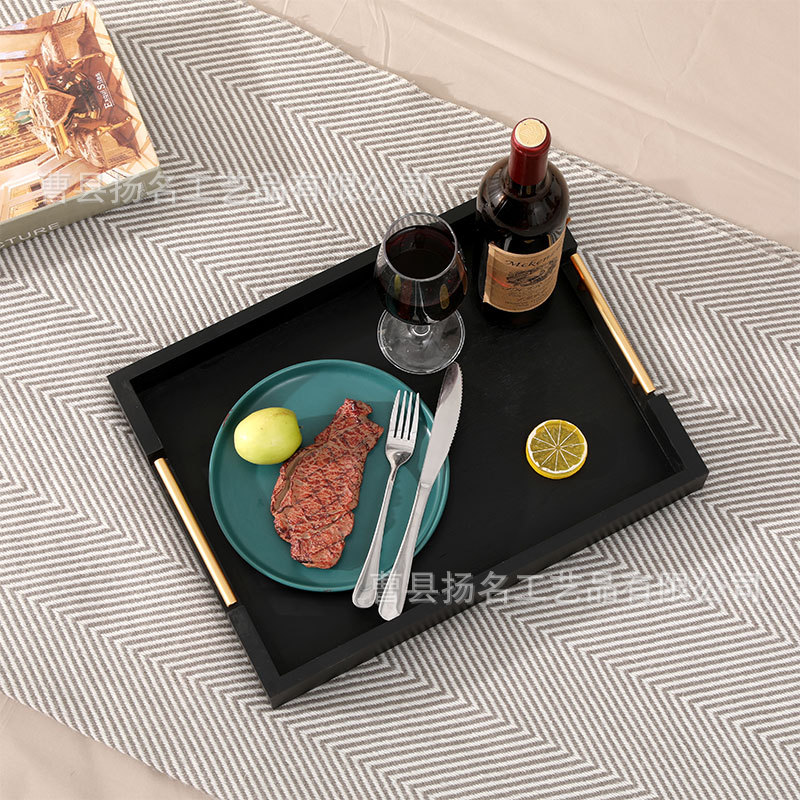 跨境定制松木托盘长方形竹托盘家用木头盘子木制茶水杯盘北欧式