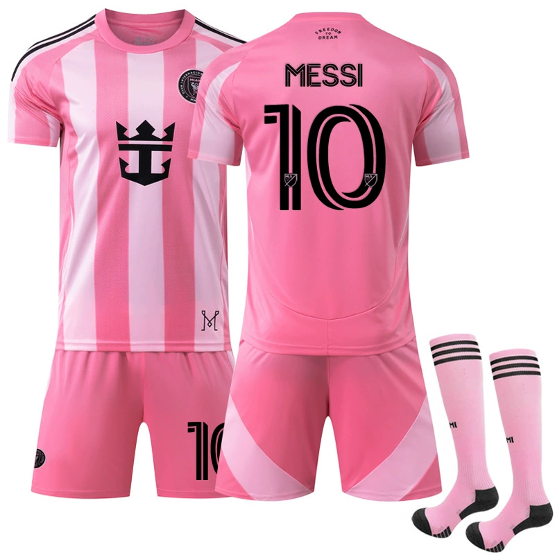 Новый комплект футбольной формы №10 Месси, 9 Суарес, спортивная форма команды, домашняя розовая футболка Майами
