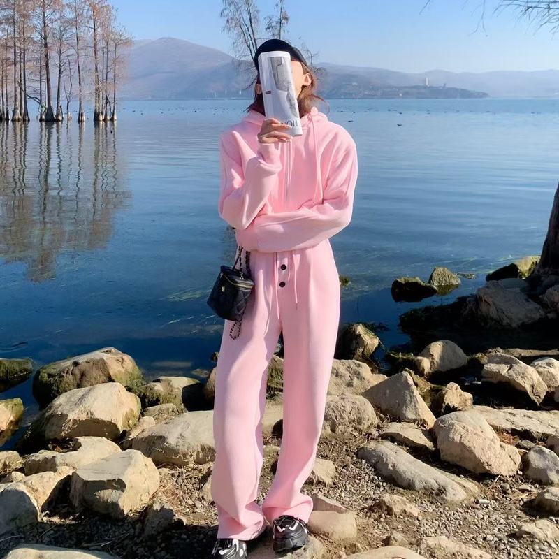 休闲洋气套装女春秋新款韩版长袖粉色减龄时尚卫衣外套百搭两件套|undefined