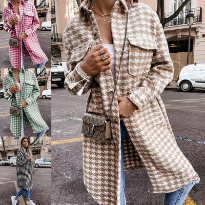 New winter 2021 Cross border Women's wear Amazon wish houndstooth printing Mid length version Fur coat