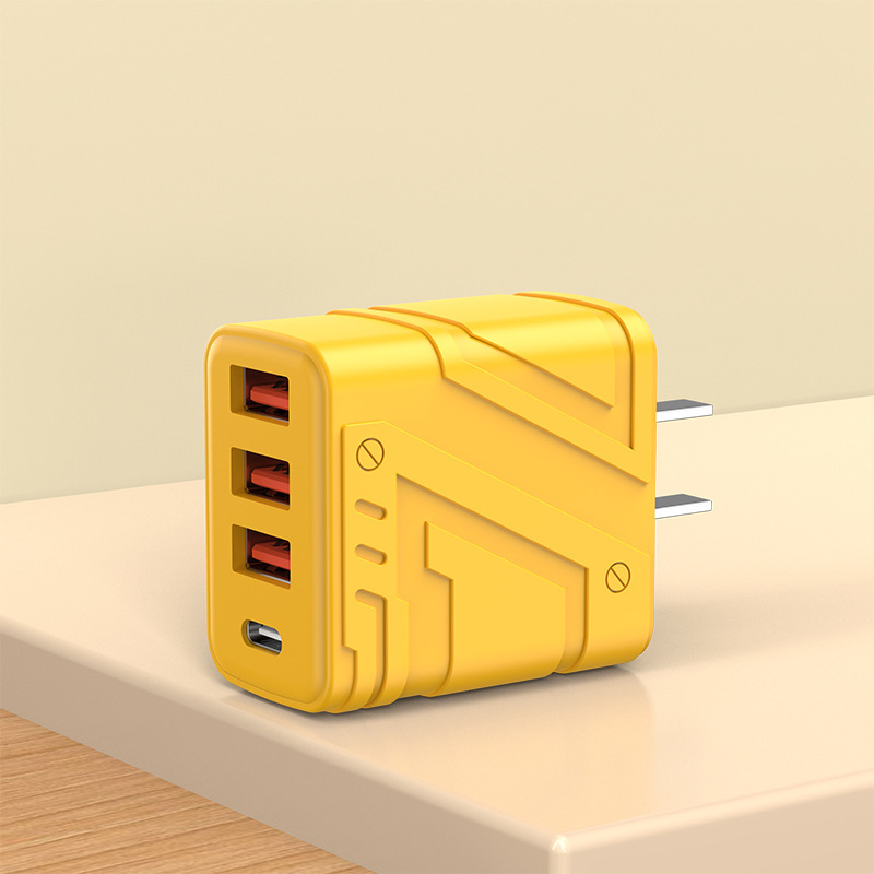 120W メカスタイル充電ヘッド、自動電源オフ、携帯電話充電器プラグ、USB マルチポート高速充電ヘッド PD30W|undefined