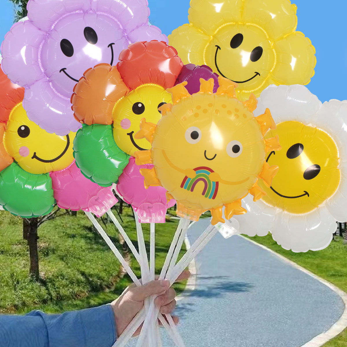 Clip luminoso globo clip de dibujos animados película de aluminio puesto de piso poste de remolque de mano globo mercado nocturno globo luminoso al por mayor