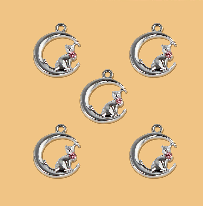 Zircon Inlay Material 1 Piece Alloy Zircon Moon Cat Pendant