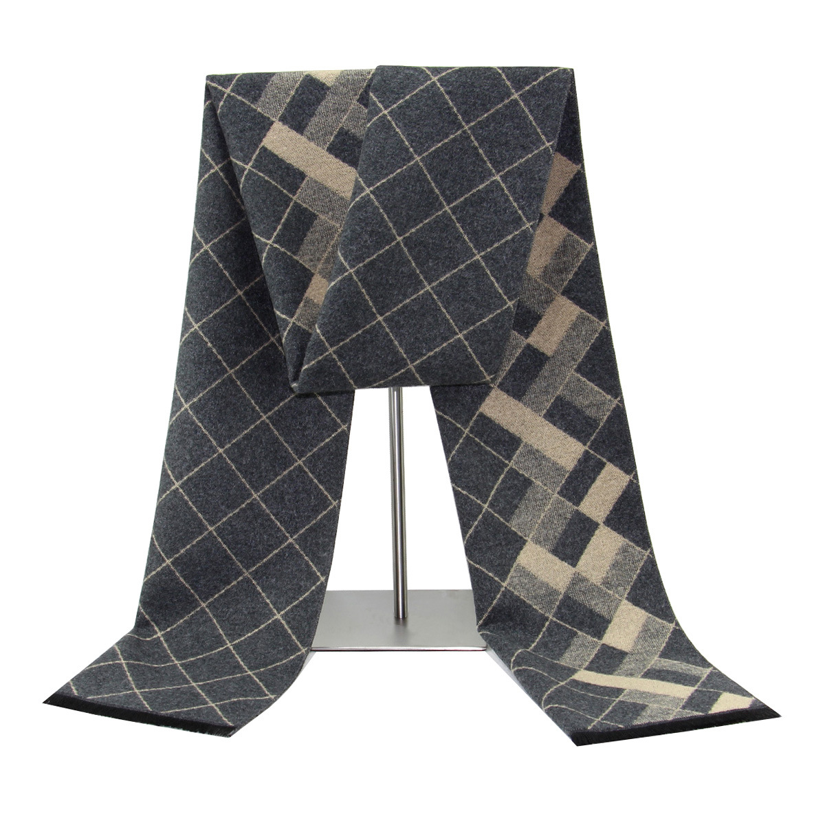 Unisex Wollschal Herren Winter warm kariert Herrenschal verdickter Jacquardhals_voghion.com