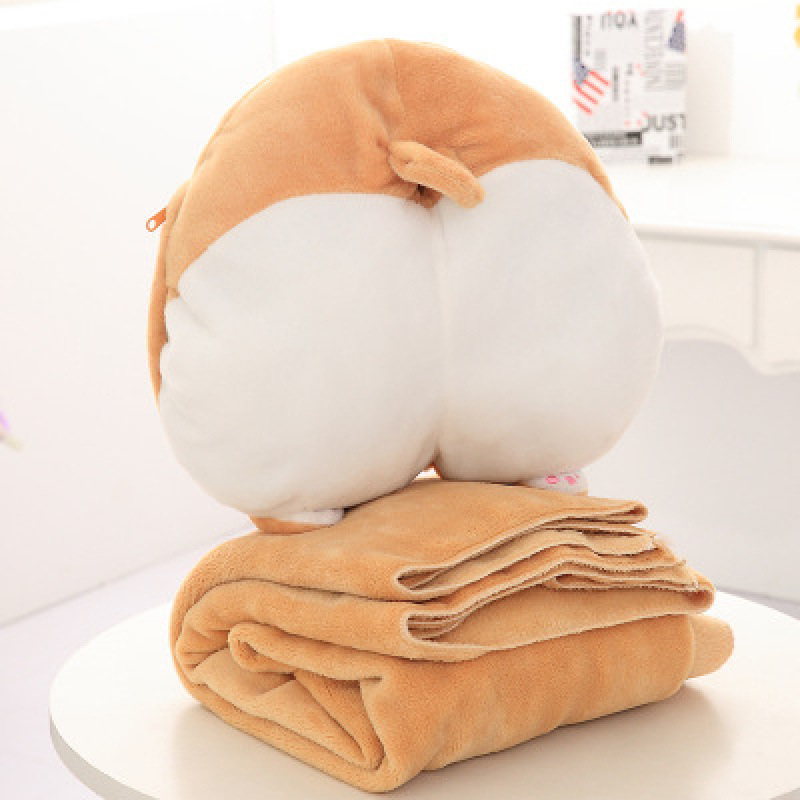 코기 엉덩이 낮잠 베개 퀼트 이중 목적 산호 양털 허리 베개 쿠션 에어컨 담요 3 대 1