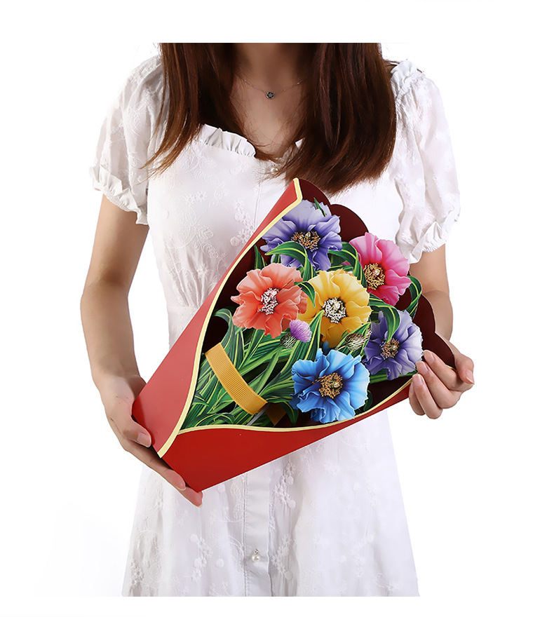 1 Set Quantity Creative 3d Stereoscopic Greeting Cards Paper Hand Holding Flowers