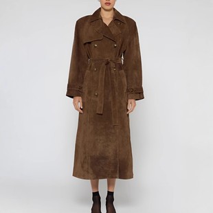 2025 New Autumn and Winter Women's Retro Suede Outwear European and American Cross-Border Fashion Elegant Double-Breasted Outwear