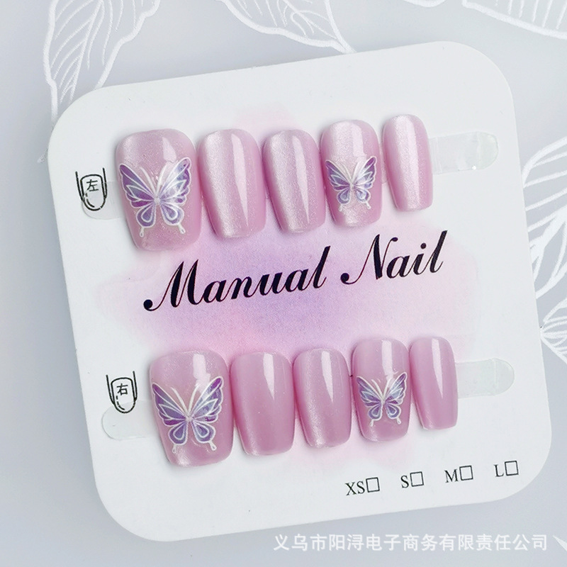 Blue Butterfly Cat's Eye Cute Simple Textures Nail Nail Patch Fake Nail Patch 10 Pieces Size