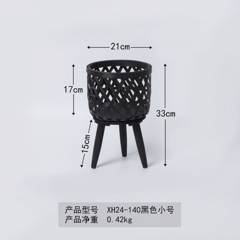 Maceta de ratán de estilo nórdico, balcón interior, sala de estar, planta, eneldo verde, soporte de flores de piso alto de madera tejido a mano