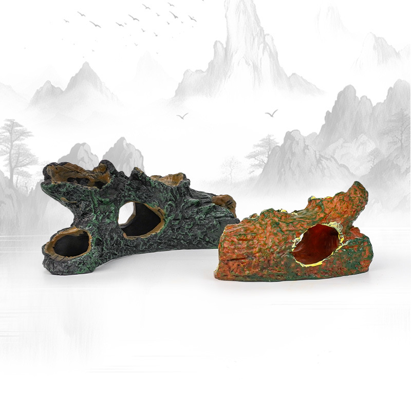 Nueva decoración de paisajismo para acuarios con forma de tojo de árbol, escondite para reptiles, lagartos y serpientes, agujero de árbol simulado de Xiaohongshu para descansar.