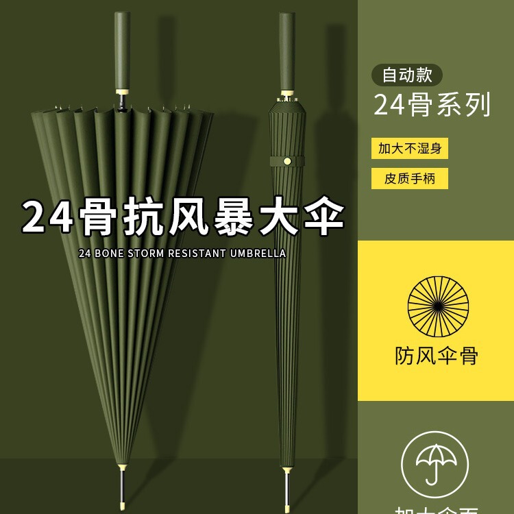 24-Bone Long Handle Straight Rod Umbrella Double-Person Automatic Large-Size Heavy Rain Special Business Men's Advertising Umbrella Printed Logo