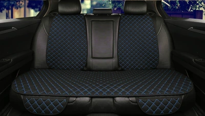Three-Piece Linen Seat Cushion, Car Universal seat cover - rear-row-backrest-black-blue-linen