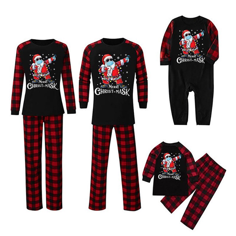 Comercio exterior personalizado nuevo traje de Navidad para padres e hijos estampado a cuadros europeo y americano cuello redondo manga larga ropa familiar navideña servicio a domicilio