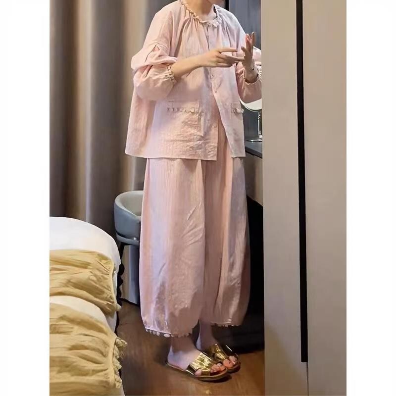 Lazy Style Waist-Cinching Loungewear Set 2025 Milk Style Outfit for Spring and Autumn, Age-Reducing Loose Fashion Casual European Style Lazy Style Waist-Cinching Loungewear Set 2025 Milk Style Outfit for Spring and Autumn, Age-Reducing Loose Fashion Casual European Style
