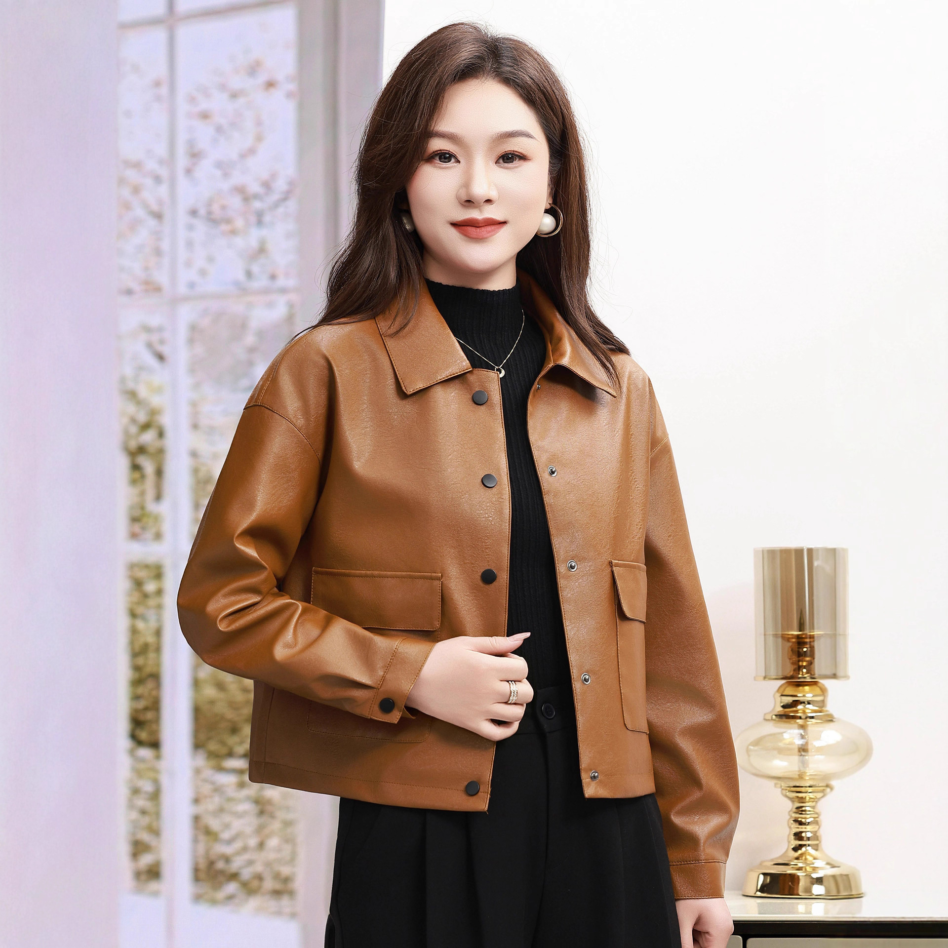 Women's Leather Jacket 2025 Spring and Autumn New Motorcycle Fashion Korean Style Loose Short Petite Casual Leather Jacket