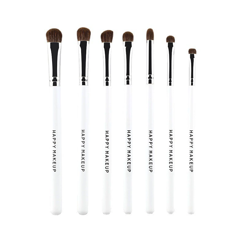 Набор кистей для макияжа (HappyMakeup) 7 кистей из лысого волоса, деревянная ручка, алюминиевая фурнитура