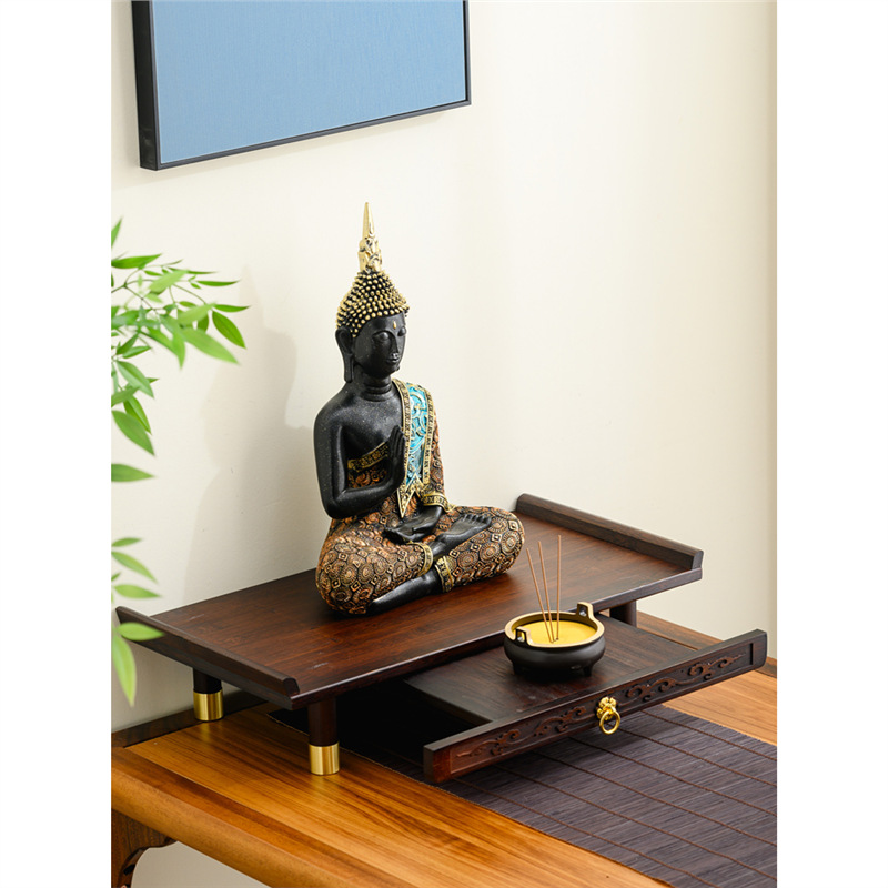 New Chinese-Style Small Altar with Elevated Buddha Statue Pedestal for Worshiping Guanyin and Other Deities