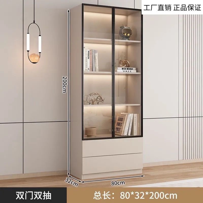 밀크커피 컬러 양문형 더블서랍 80cm丨두꺼운 판/3C 방폭 강화유리