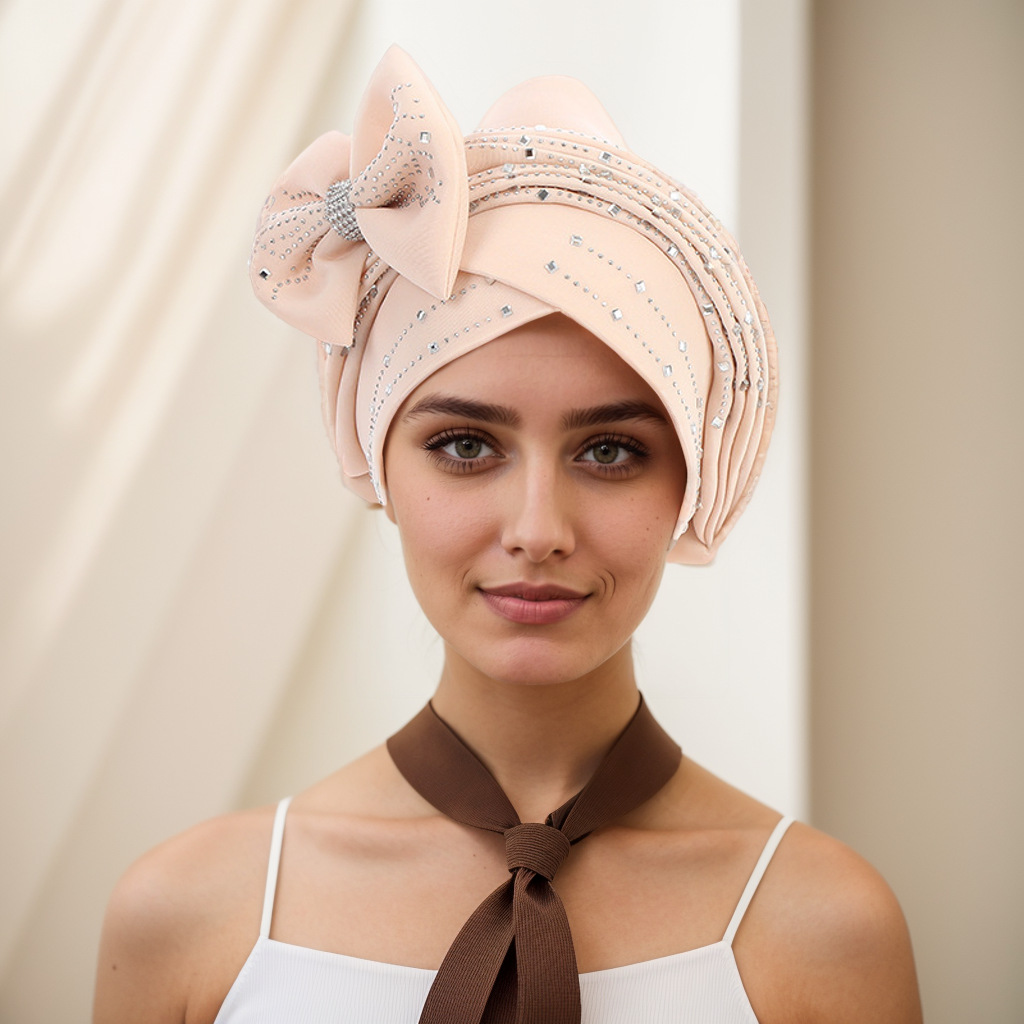 Muslim hat Space layer hot drill laminated with bow hat hat Muslim hat_voghion.com