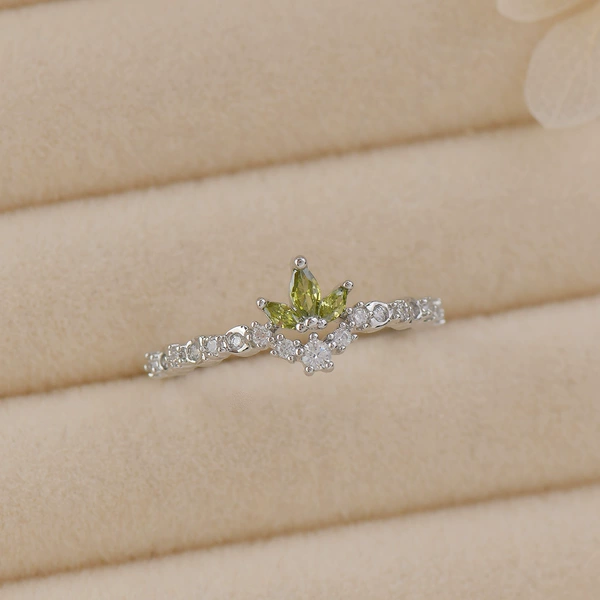 Silver olive row zirconium open ring