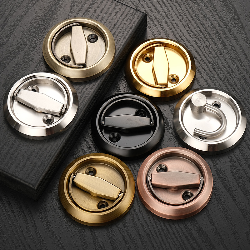 304不锈钢隐形门锁 电视背景墙暗装隐藏锁房间门圆形拉环源头厂家