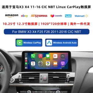 BMW X3 X4 CIC NBT sistemi üçün Simsiz CarPlay avtomobil radiosu Linux ekranı