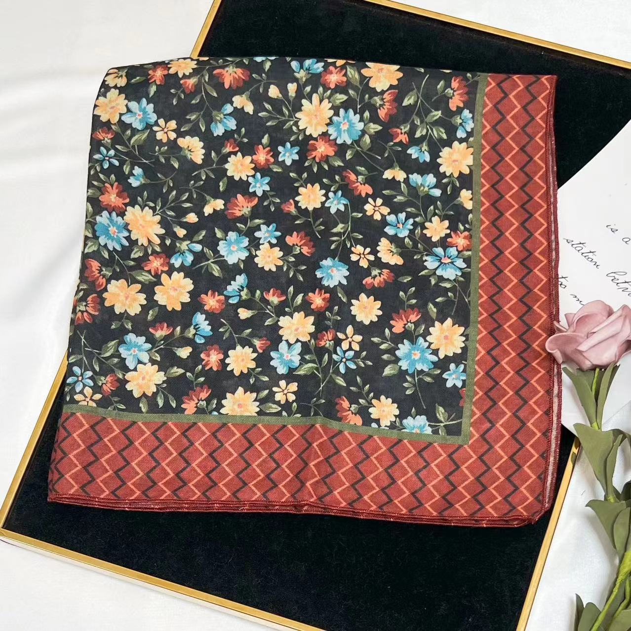 60g Weight Kerchief Classification Daily Occasion cotton and linen Material Flower Pattern Summer Season Women's Gender IG Style Style Women's IG Style Flower Cotton And Linen Kerchief 129