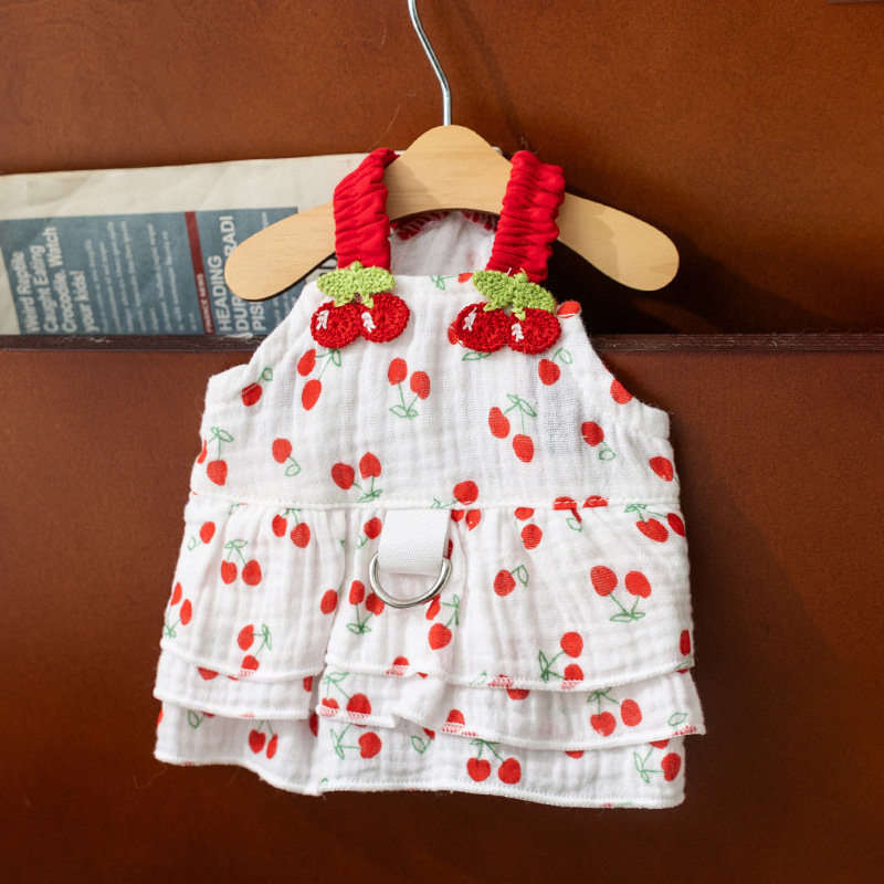 Gato primavera verano cereza dulce vestido gasa transpirable perro cabestrillo ropa de gato Teddy mascota falda de perro