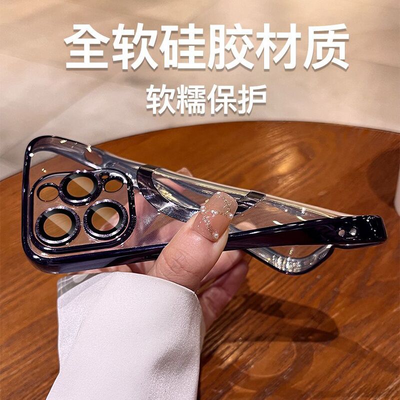 Apple 17 Pro Max 磁気吸着式スマホケース 電気メッキ透明TPU iPhone 16 Pro対応 レンズフィルム保護カバー|undefined