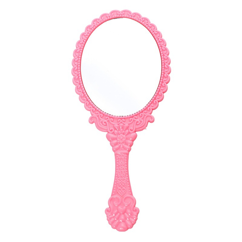 Cross-Border High-Definition Plastic Handle Cosmetic Mirror Korean Retro Pattern Beauty Salon Portable Princess Handheld Mirror