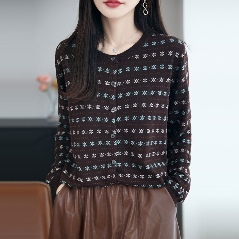 【厂家直供】时尚圆领拼色针织开衫外套女宽松秋季毛衣外搭上衣潮|undefined