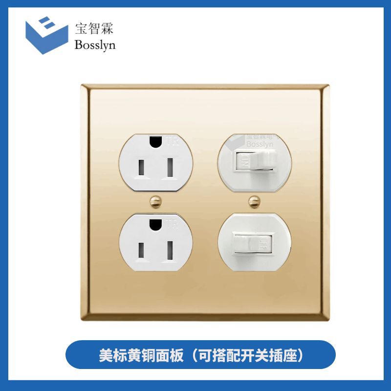 美标两位黄铜材质双联插座面盖  一位墙壁开关插座面板