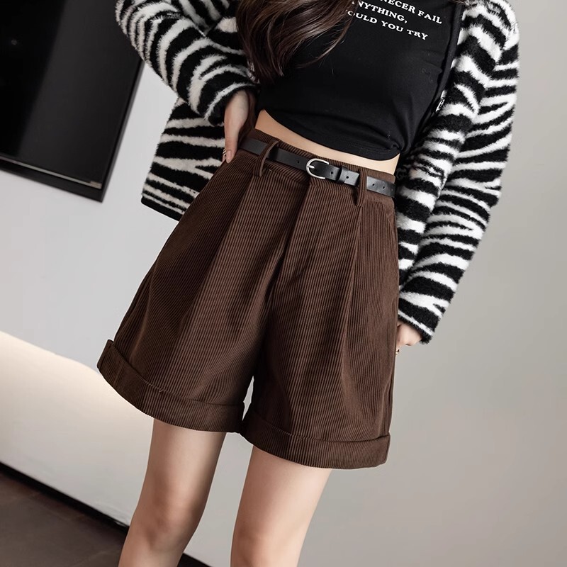Spring Coated Casual Shorts Women's 2024 Korean Style New Corduroy Wide Leg Boots Pants Slimming Thickened Casual Pants